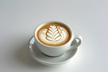 Coffee Cup with Latte Art on White Table