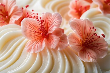 Colorful mooncakes featuring intricate floral designs displayed with decorative flowers on a white surface during a festive celebration