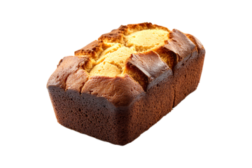 A freshly baked loaf of pound cake isolated on transparent background
