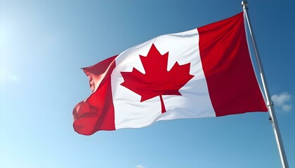 A clear blue sky highlights the Canadian flag, embodying the spirit of Canada Day with its red and white maple leaf emblem