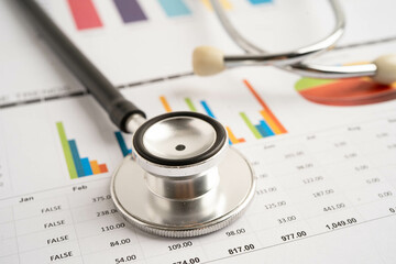 Stethoscope on chart paper, Financial, account, statistics and business data medical health.