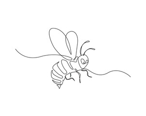Cute honey bee outline drawing illustration. one continuous line drawing of honeybee.