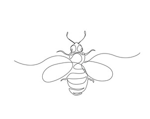 Cute honey bee outline drawing illustration. one continuous line drawing of honeybee.