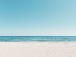 Fototapeta premium Minimalist Beachscape with Pastel Blue Tones, Hyper-Realistic Wide Shot for Spatial Design and Digital Media Backgrounds