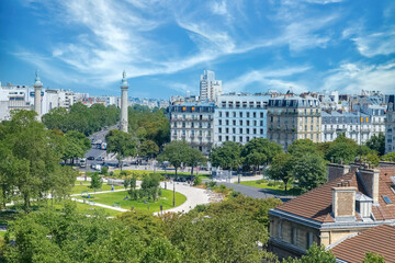 Naklejka premium Paris, place de la Nation in the 11e arrondissement, in summer, with the columns 