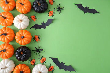 Fototapeta premium Halloween Background with Pumpkins Bats and Spiders
