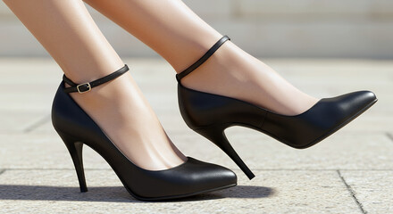 Elegant Black High Heels with Ankle Strap Stylish Womens Footwear Fashionable Shoes Modern Design Classic Pumps