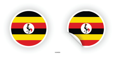 Obraz premium Uganda sticker flag in circle shape and circle peeled shape on white background. Uganda flag icon in circular form 