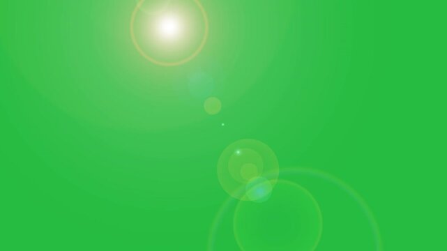 Lens flare chroma key green screen. Sun rays on green screen alpha channel