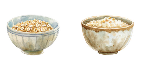bowl of oatmeal watercolor vector illustration