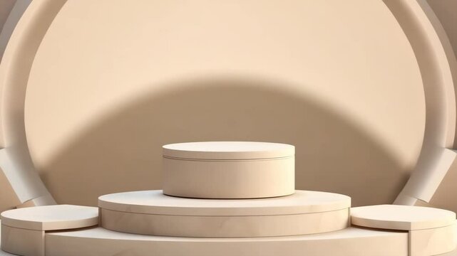 a beige marble podium with a beige background.