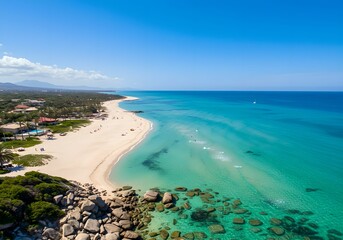 Obraz premium 楽園のような青い海と白い砂浜 — 南国の美しいビーチリゾート風景