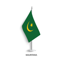 Mauritania table flag on light grey background. Mauritania desk flag isolated on grey background	
