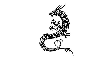 Fototapeta premium Stylized Dragon Tattoo Design in Black and White Vector Graphic