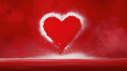 Bright painterly red heart on a vivid red background creating a bold and passionate visual representation of love