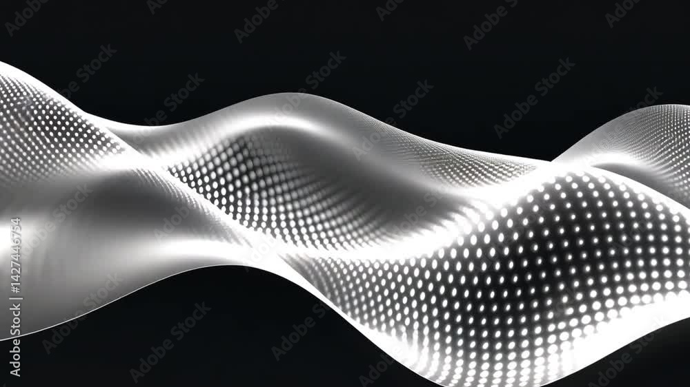 Poster smooth abstract design of waves, light, and shadow dynamic pattern of dots creating depth and moveme