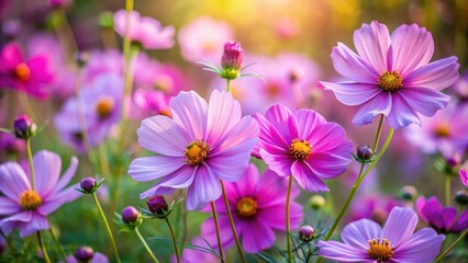 Fototapeta premium Vibrant cosmos flowers in full bloom, showcasing delicate petals and intricate details