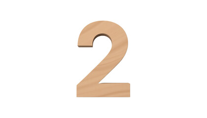 Wooden number two, white isolate background