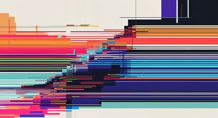 colorful stripes digital glitch pixel abstract pattern art design on plain white background illustration