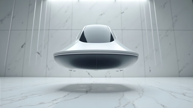 Hovering disc-shaped device over marble floor
