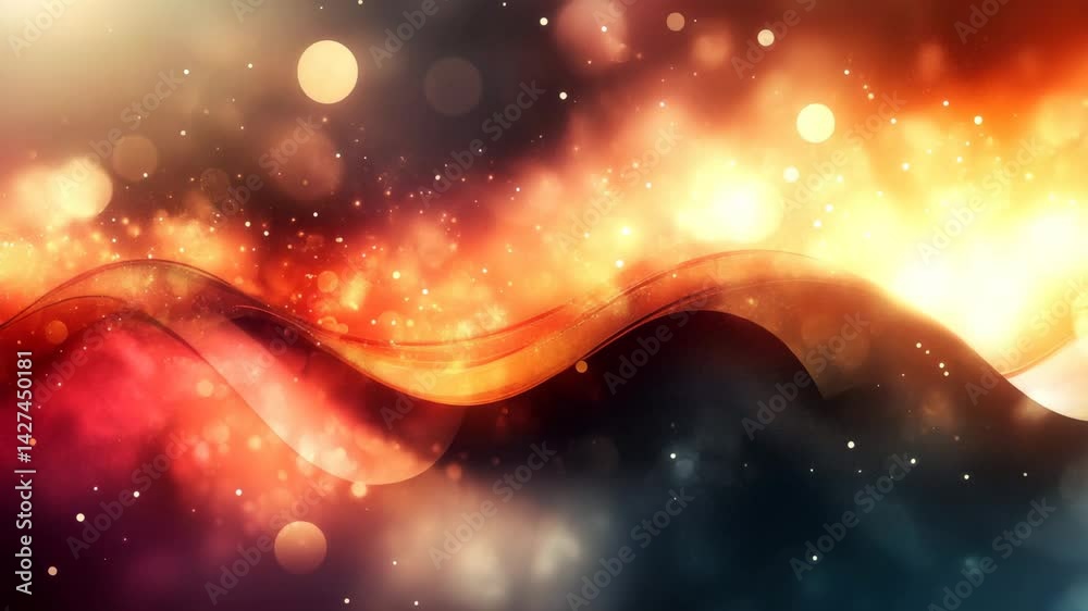 Wall mural abstract colorful waves with bokeh effect in warm tones and light