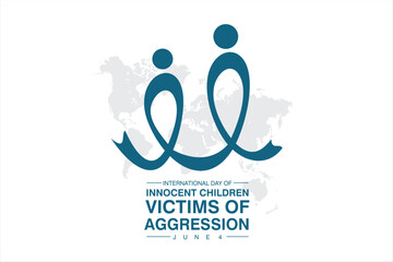 Vector illustration symbolizing the International Day of Innocent Children Victims of Aggression. Features abstract figures of a parent and child forming a ribbon shape with a world map background.