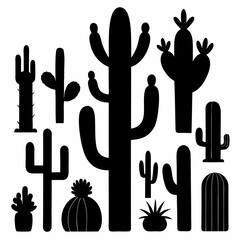 Set of 16 Black Silhouette Cacti