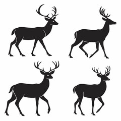 Set of Five Black Silhouette Deer