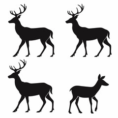 Set of Five Black Silhouette Deer