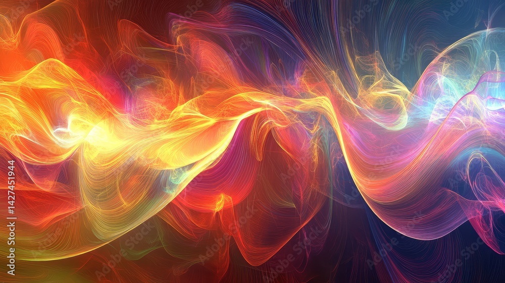 Poster abstract digital waves and colorful data visualization flowing with light, happiness through connect