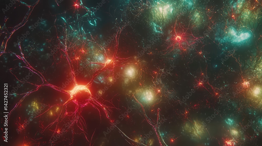 Poster abstract representation of interconnected digital neurons forming an artificial neural network struc
