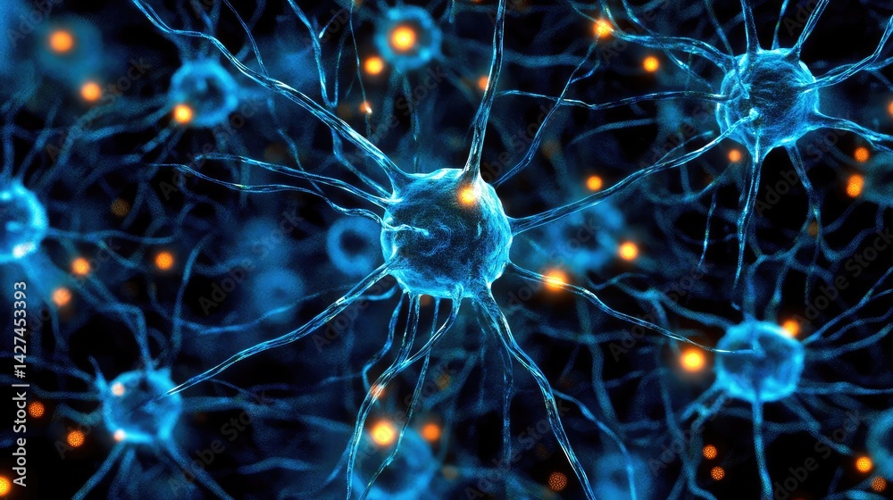 Poster conceptual image of a neural network processing data with glowing nodes, depicting the foundation of