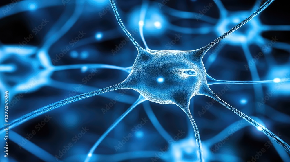 Poster conceptual image of a neural network processing data with glowing nodes, depicting the foundation of