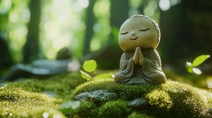 苔むす森の小さな笑顔の地蔵