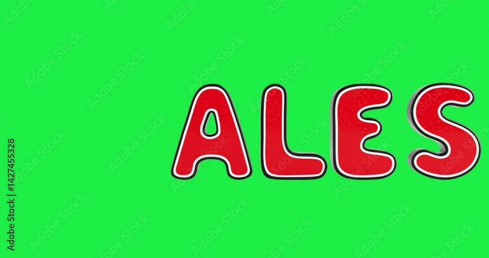 Poster 4k resolution video: red sale sign jump on a green screen background with alpha matte