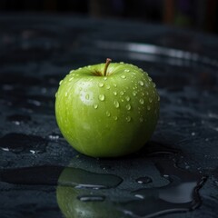 Close-Up of a Dewy Green Apple in Natural Light