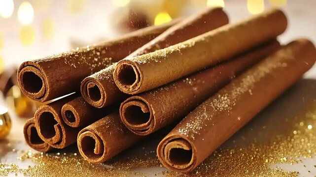 Cinnamon sticks and star anise with a festive golden sparkle arrangement