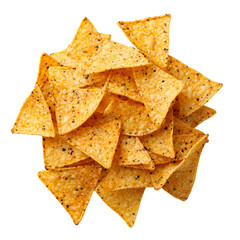 Golden crispy tortilla chips pile
