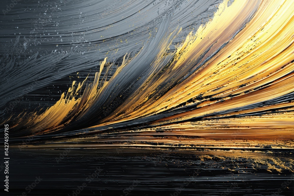 Aufkleber liquid black gold brushstroke creates a striking abstract piece across the canvas with glossy textur