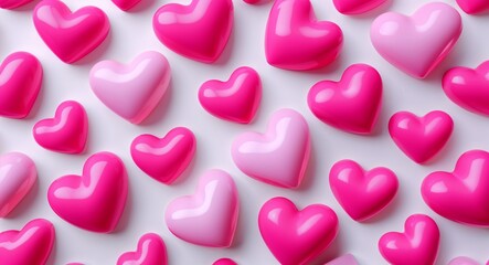 pink hearts vector 3d abstract pattern art design on plain white background illustration