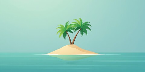 Obraz premium Serene tropical island artwork featuring palm trees and peaceful sea, designed in a minimal vector style ideal for travel, beach escape, and paradise concepts