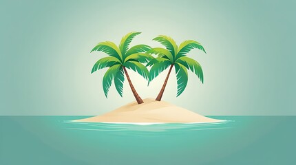 Serene tropical island artwork featuring palm trees and peaceful sea, designed in a minimal vector style ideal for travel, beach escape, and paradise concepts

