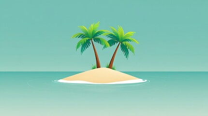 Obraz premium Serene tropical island artwork featuring palm trees and peaceful sea, designed in a minimal vector style ideal for travel, beach escape, and paradise concepts