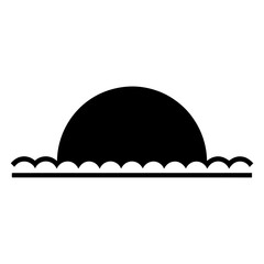 Stylized Black Silhouette of the Sun Setting Over a Wavy Horizon