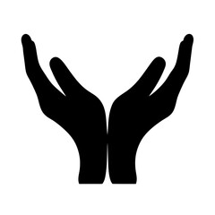 Symbolic depiction of caring hands offering support and protection in black and white