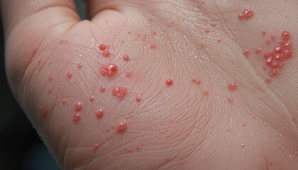 Fototapeta premium Close-up of skin rash with numerous small, red bumps.