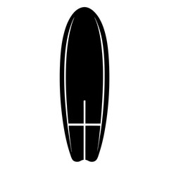 Black surfboard illustration with a thruster fin setup on a white background