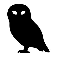 Silhouette of a Standing Owl with a Black Body and White Eyes
