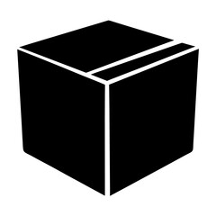 Simple black cube, package or box illustration with tape on the top