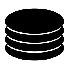 Solid black database icon representing structured data storage and information management